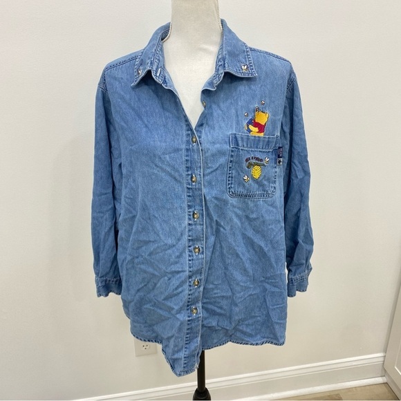 90s vintage Winnie the Pooh Denim button shirt top woman Sz 18 / 20 woman - Picture 1 of 6